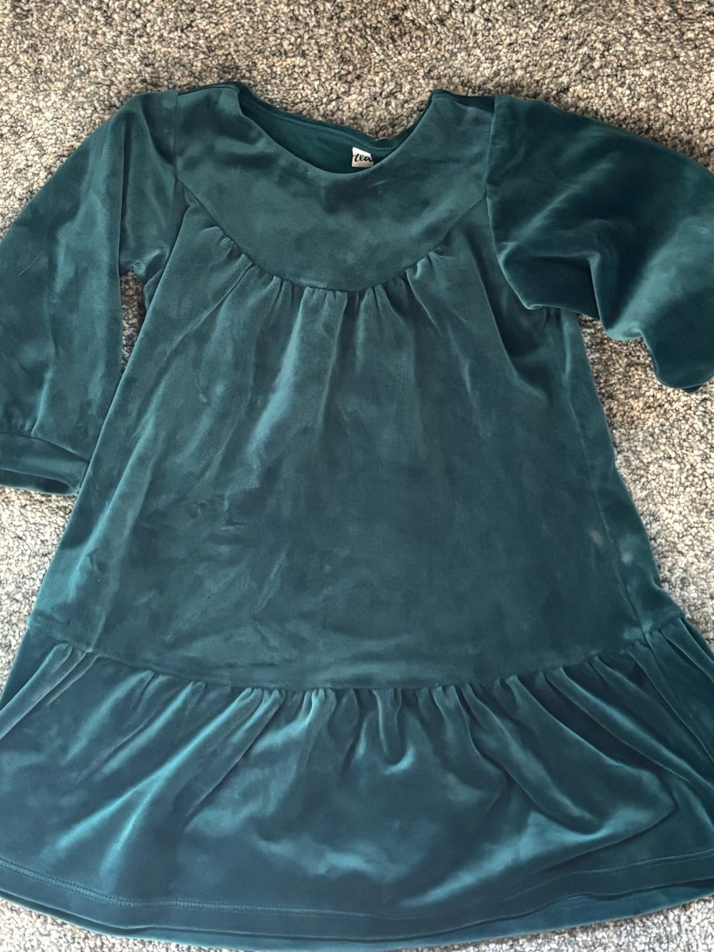 Tea Collection Teal Velvet Long-Sleeve Dress